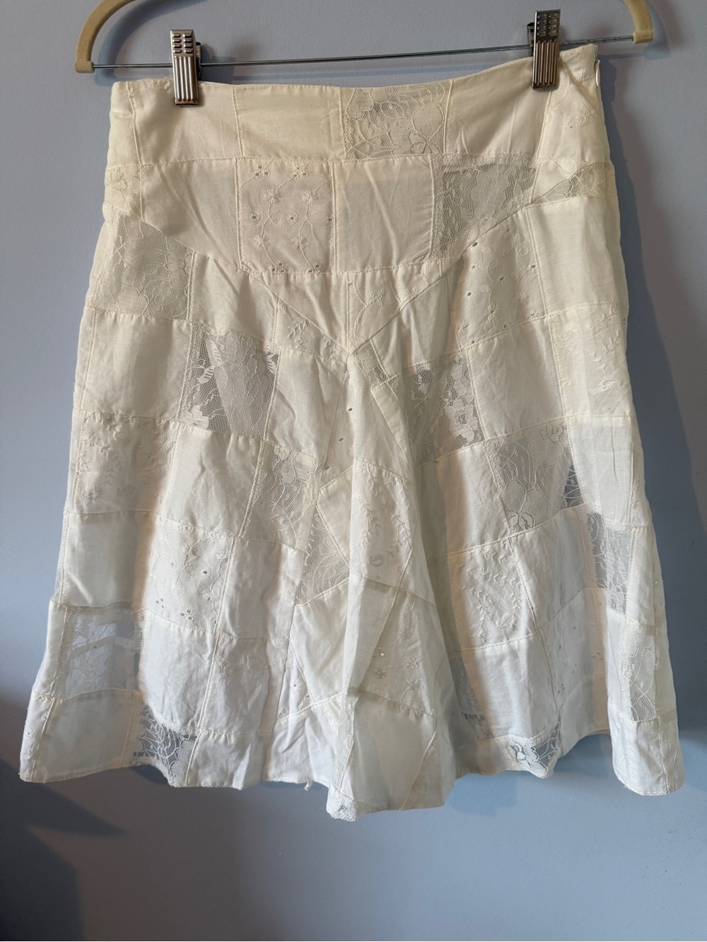 Necessary Objects White Patchwork Skirt w/ Lace and Eyelet Patches